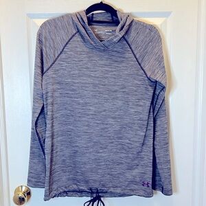 Women’s Under Armour hooded long sleeve tee with drawstring. Color Purple size S